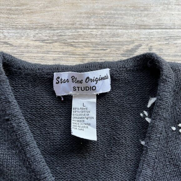 Halloween Sweater Vintage 90s Spooky Kitschy Festive Large Patch Black Orange - Picture 3 of 10